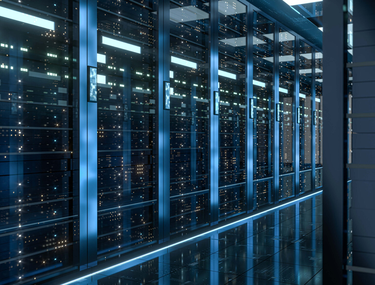 Corredor de racks no data center da IDX Data Centers